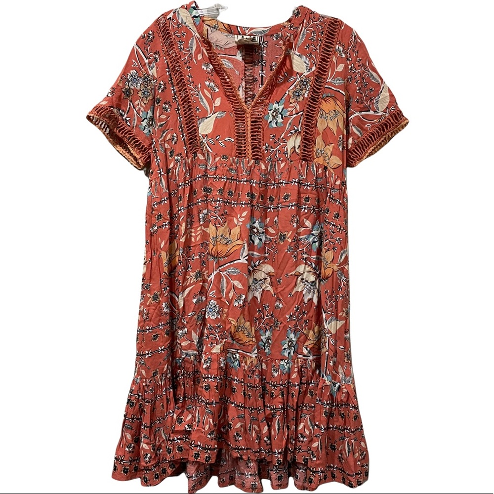 Anthropologie Jaase Small Oversized Floral Boho Flowy Hippie Dress Coral 173